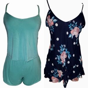 PINK & Secret Treasures Ladies Short Pajama Sets - Extra Small -Teal & Floral